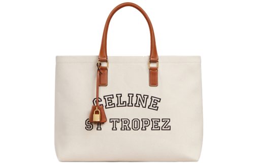 CELINE 카바스 원단 및 소가죽 숄더백 여성 내추럴 & 탠