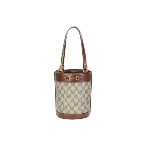 구찌 홀스빗 1955 캔버스+가죽 버킷 백, 숄더 백 S 여성 에보니 & 브라운 L14*W14*H19cm