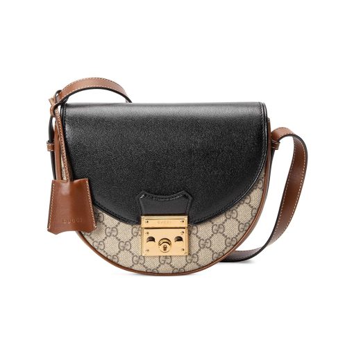구찌 Gg 슈프림 캔버스 패드락 라운드 스몰 숄더백 베이지 에보니 블랙 L22.5*W6.5*H19.5cm