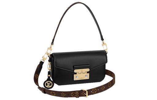 LOUIS VUITTON 송아지 가죽 및 캔버스 소재 트림 숄더 백, 핸드백, 숄더 백 여성 블랙 L24*W6*H15cm