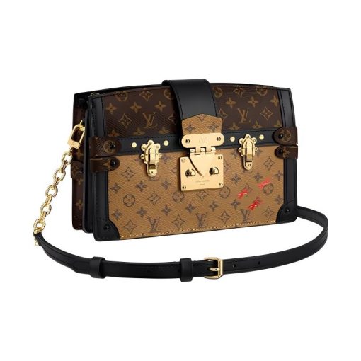 LOUIS VUITTON 트렁크 클러치 코팅 캔버스와 송아지 가죽 트림 소프트 선물 포장, 스몰 스퀘어 백, 체인 백, 핸드헬드 <브랜드_1>e 어깨 크로스백 여성 브라운 L20*W5.5*H12cm