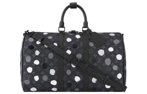 LOUIS VUITTON 야요이 쿠사마 콜라보레이션 키폴 소가죽 패치워크 캔버스 핸드백, 숄더 백, 크로스백, 여행 백 남성 블랙 L45*W20*H27cm