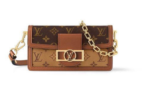 LOUIS VUITTON 다푸인 코팅 캔버스 및 소가죽 휴대용 크로스백, 숄더 백 여성 브라운 L21*W5*H12cm