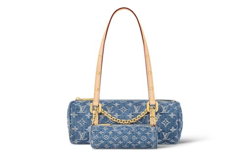 LOUIS VUITTON 파피용 데님 바빌론 콤보 백, 핸드백, 숄더 백 여성 데님 블루 L27*W11*H13cm