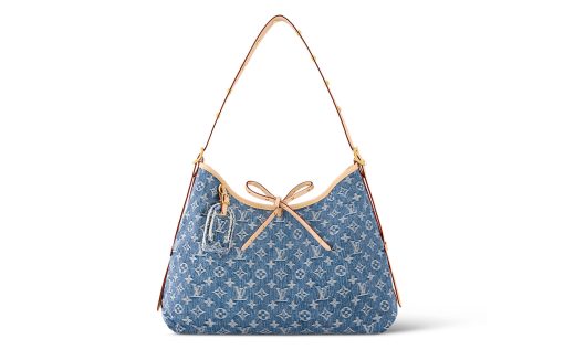 LOUIS VUITTON 캐리어올 데님 가죽 포함 쇼핑백, 핸드백, 숄더 백 M 여성 블루 L39*W15*H30cm