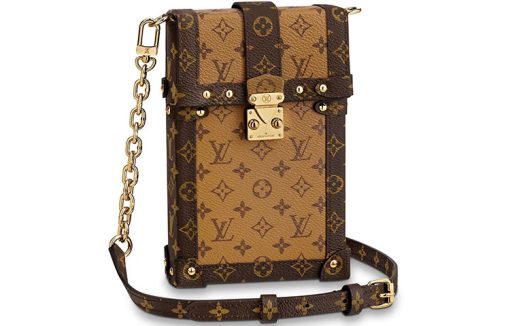 LOUIS VUITTON Trunk Vertical 코팅 캔버스 체인 백, 담배 케이스 백, 박스 백, 핸드폰 파우치, 원 숄더 크로스백 레귤러 여성 탠 L11*W3.5*H17.5cm