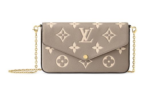 LOUIS VUITTON 루이 비통 포셰트 펠리시에 곡물 송아지 가죽 3 in 1 휴대용 크로스백, 숄더 백 여성 엘리펀트 그레이 & 밀크 화이트 L21*W3*H12cm