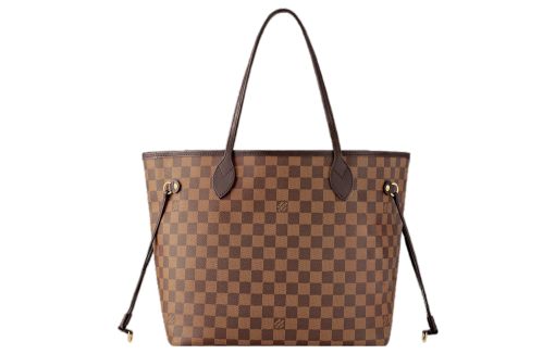 LOUIS VUITTON NEVERFULL 코팅 캔버스 및 소가죽 트림 토트 가방, 쇼핑백, 숄더 백, 핸드백 M 여성 브라운 L31*W14*H28cm