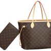 LOUIS VUITTON NEVERFULL 코팅 캔버스 및 소가죽 트림 토트 가방, 쇼핑백, 핸드백 M 여성 브라운 L31*W14*H28cm
